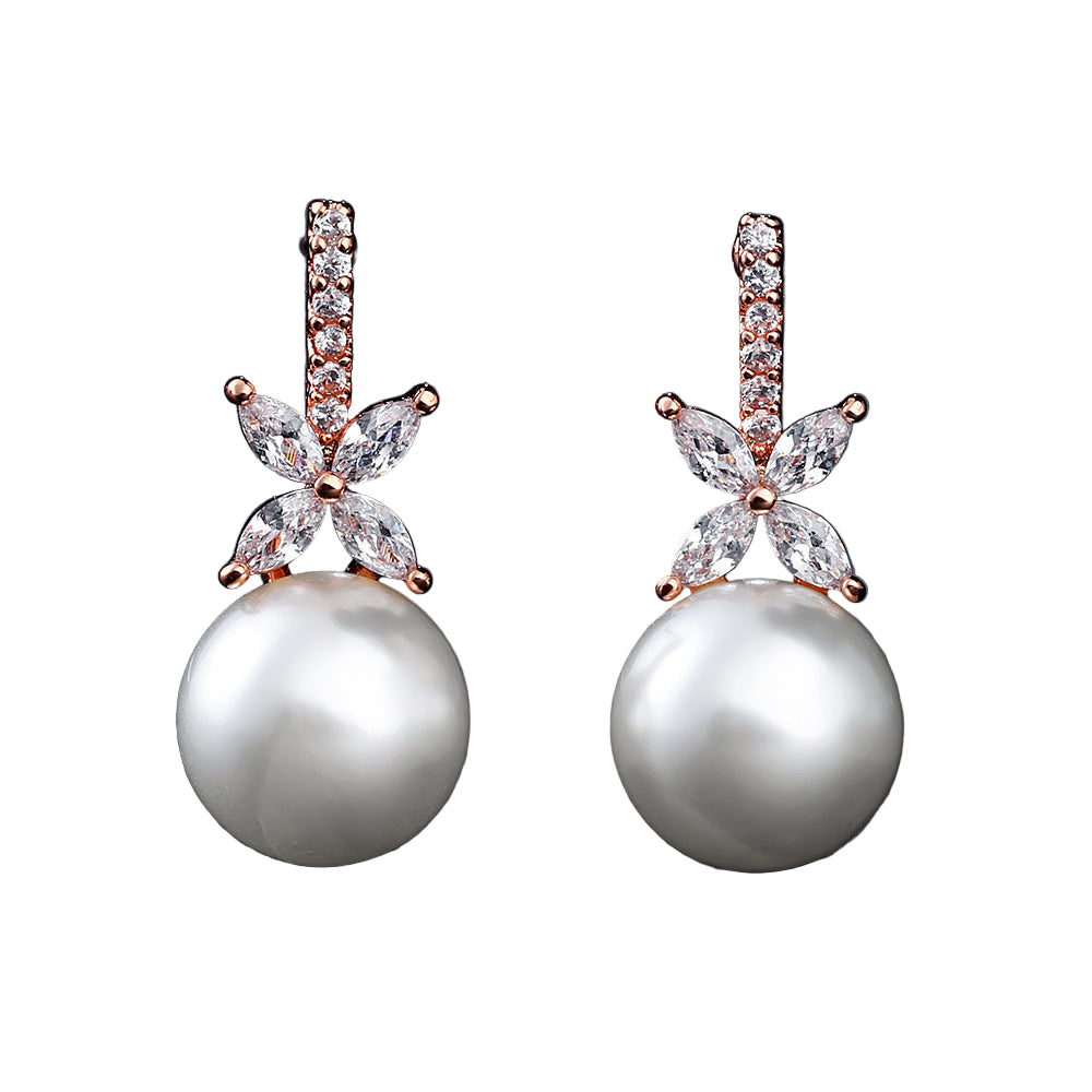 Pearl and Crystal Drop Earrings – Elegant Flower Dangle Earrings for Weddings and Special Occasions
