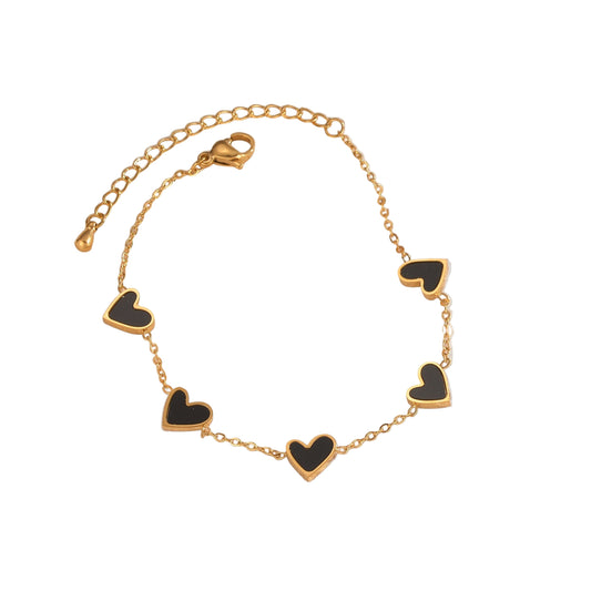 Gold Heart Charm Bracelet – Dainty Enamel Link Chain Jewelry for Women