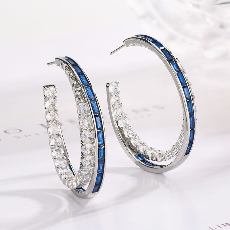 Silver Crystal and Ruby Hoop Earrings – Sparkling Gemstone Statement Hoops