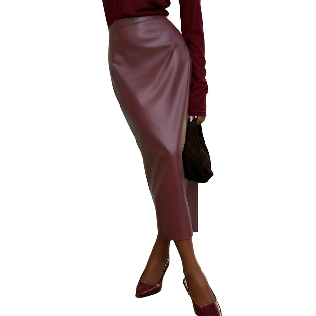High-Waisted Leather Midi Skirt – Chic Pencil Skirt for Women’s Fall Fashion