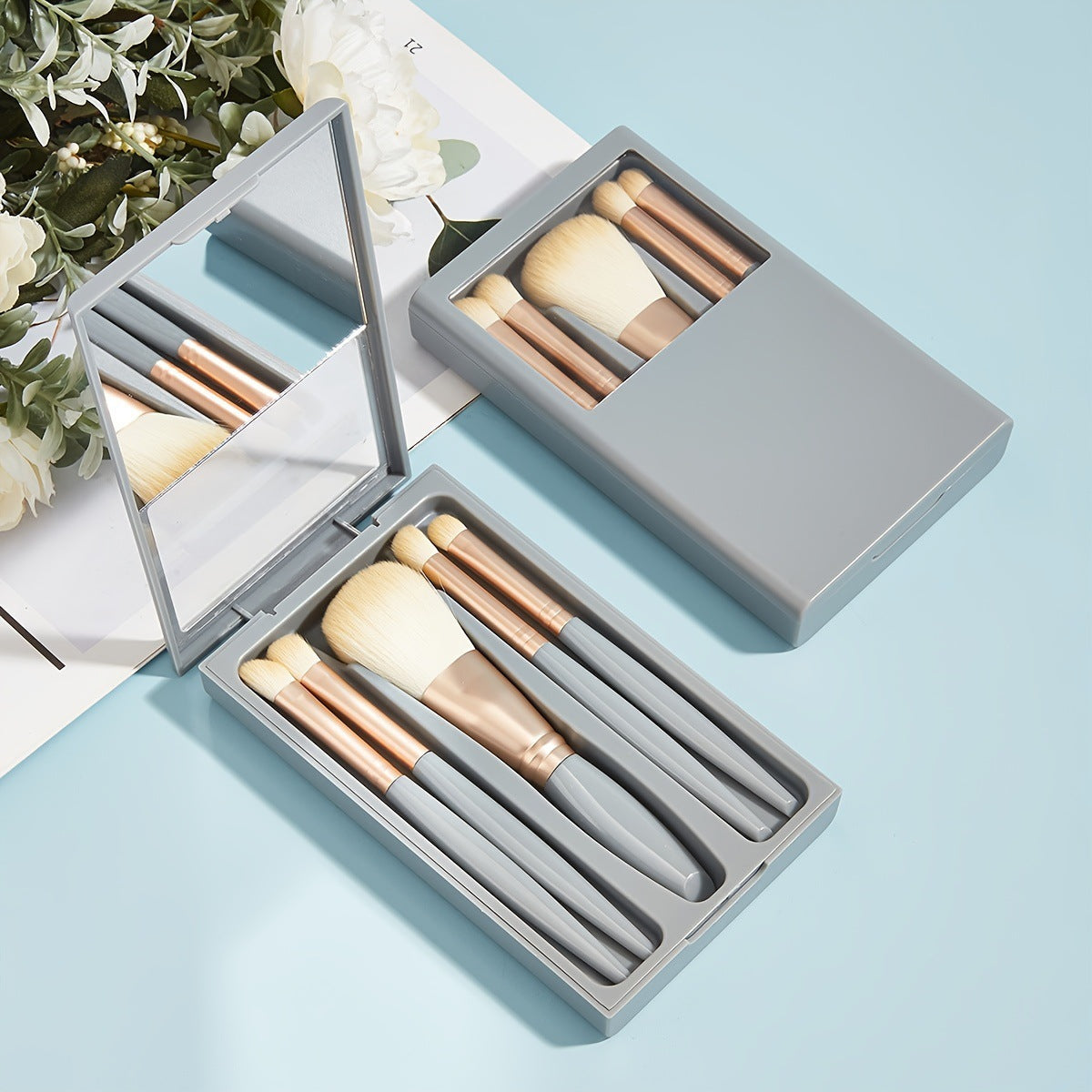 5-Piece Travel-Friendly Makeup Tools with Protective Mirror Box