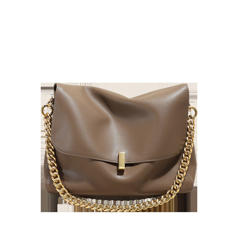 Leather Shoulder Bag – Soft Clutch Purse with Gold Chain for Women
