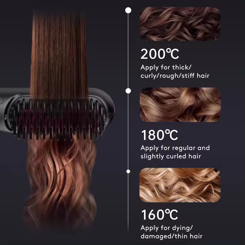 Portable 2 In 1 Straight Hair Comb Wireless Hair Straightener Brush Hair Fast Heating Portable Hot Curler USB Charging