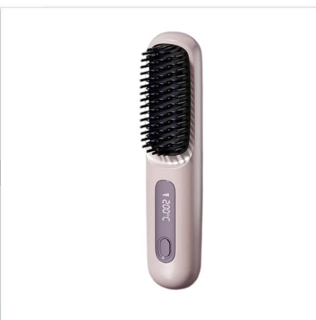 Portable 2 In 1 Straight Hair Comb Wireless Hair Straightener Brush Hair Fast Heating Portable Hot Curler USB Charging