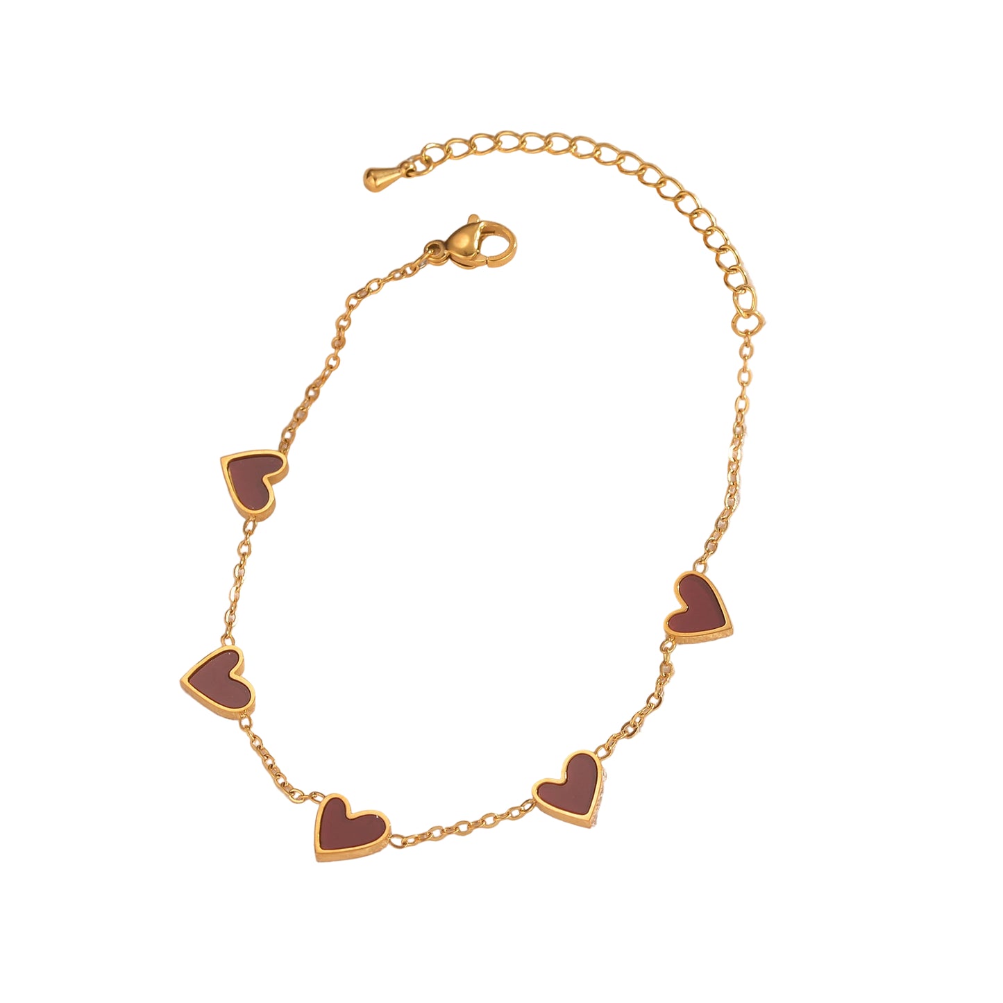 Gold Heart Charm Bracelet – Dainty Enamel Link Chain Jewelry for Women