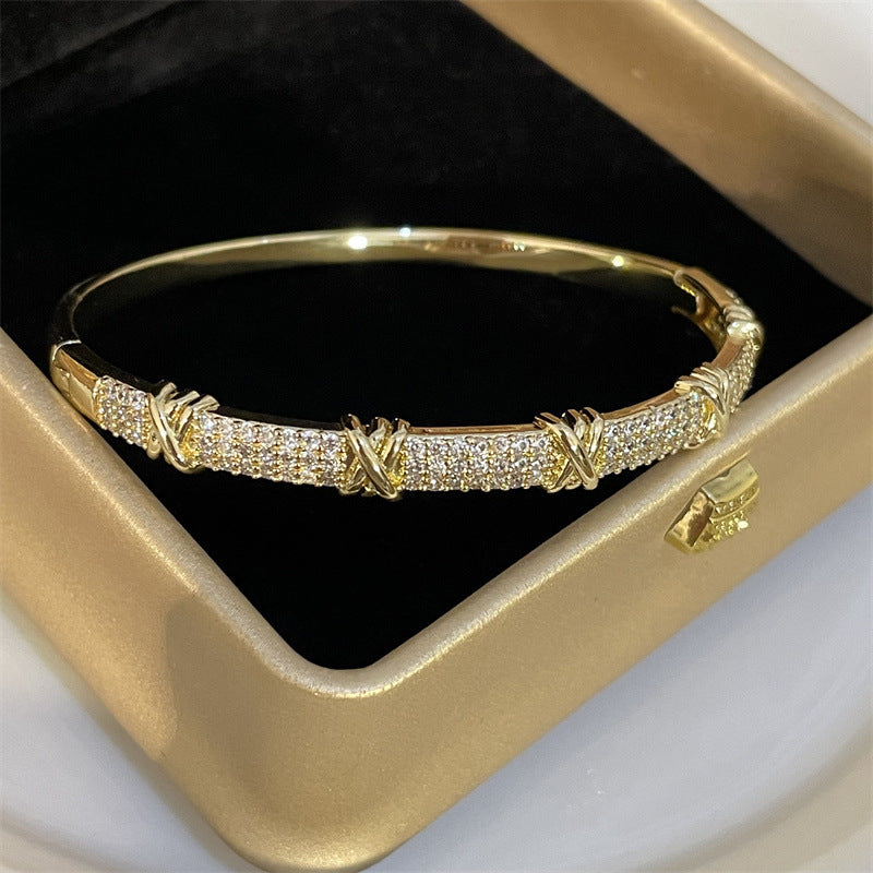 Luxury Design Rhinestone Bangle Bracelets – Elegant Gold & Silver Adjustable Bracelet for Women