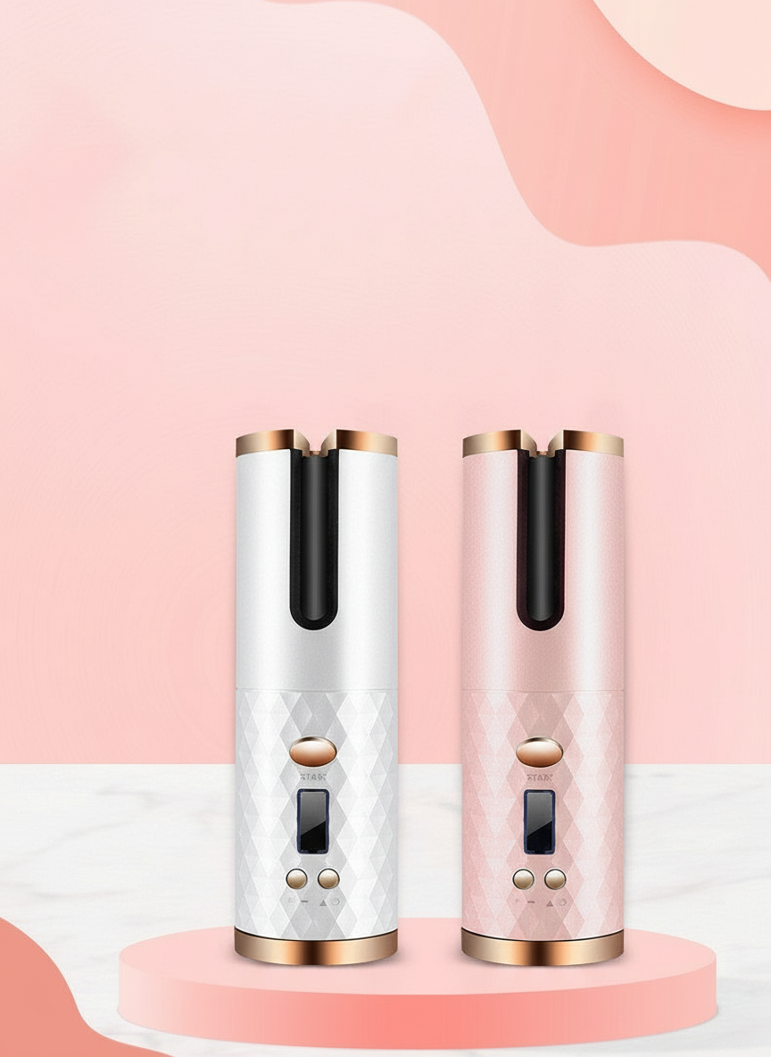 Cordless Automatic Hair Curler – Rechargeable Rotating Curling Iron with LCD Display