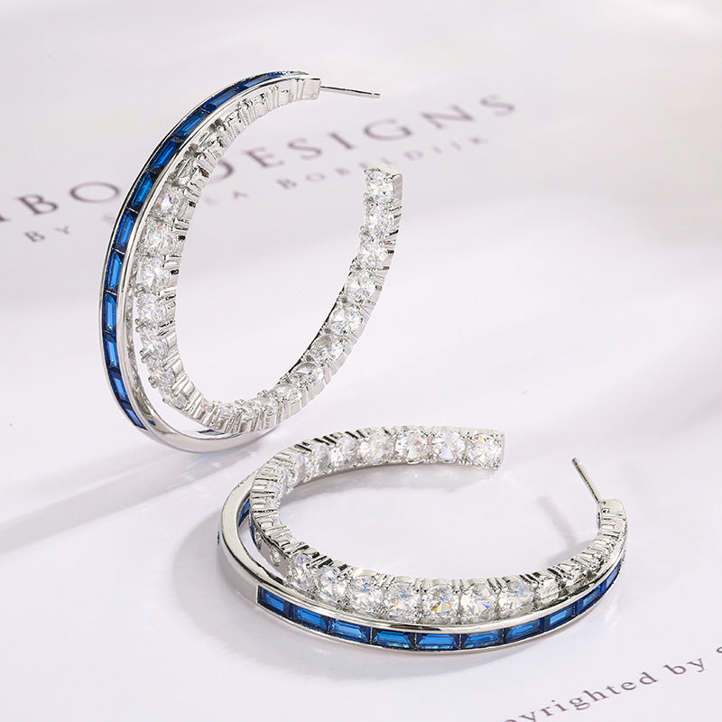 Silver Crystal and Ruby Hoop Earrings – Sparkling Gemstone Statement Hoops