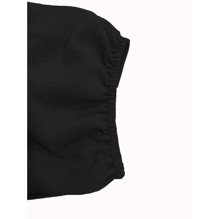 Black Short Balloon Sleeve Blouse – Chic tie front design