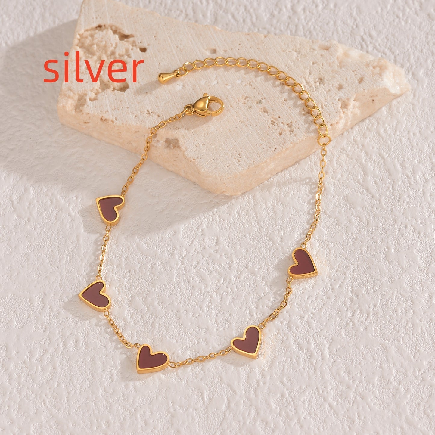 Gold Heart Charm Bracelet – Dainty Enamel Link Chain Jewelry for Women
