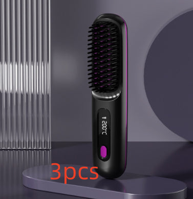 Portable 2 In 1 Straight Hair Comb Wireless Hair Straightener Brush Hair Fast Heating Portable Hot Curler USB Charging
