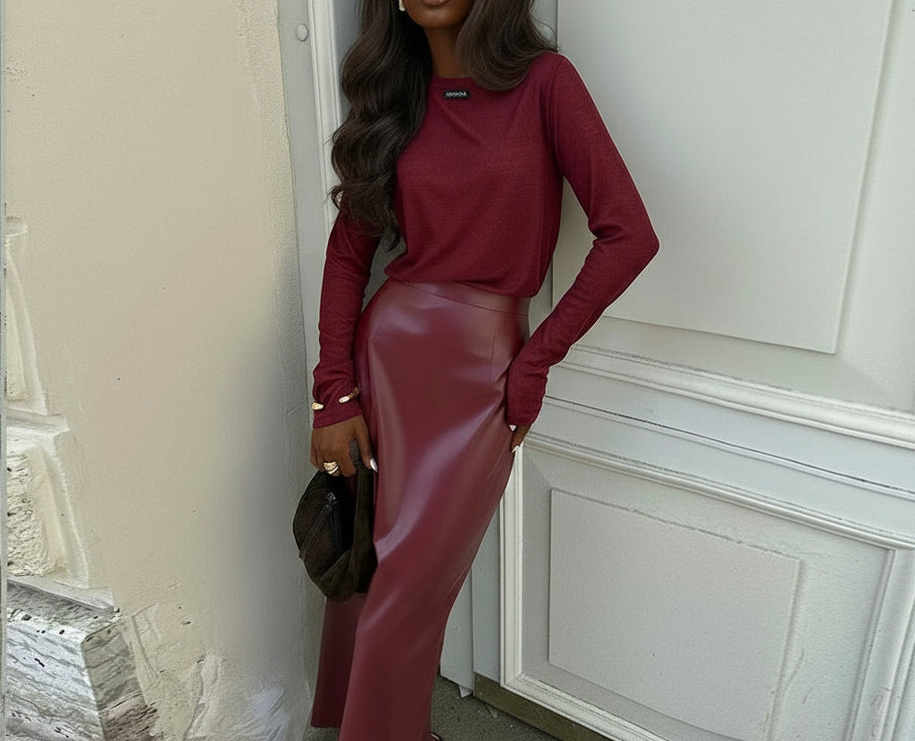 High-Waisted Leather Midi Skirt – Chic Pencil Skirt for Women’s Fall Fashion