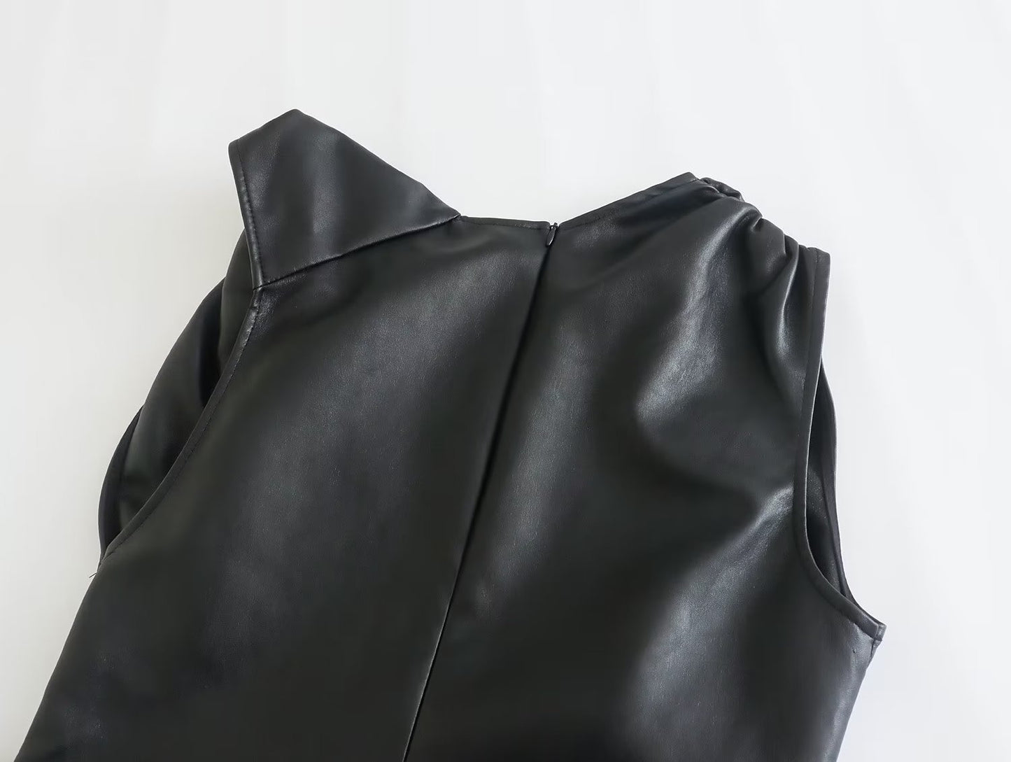 Sleeveless Black Leather Midi Dress – Elegant Bodycon Evening Dress for Women