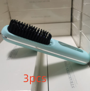 Portable 2 In 1 Straight Hair Comb Wireless Hair Straightener Brush Hair Fast Heating Portable Hot Curler USB Charging