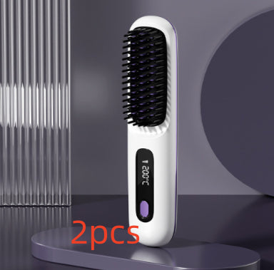 Portable 2 In 1 Straight Hair Comb Wireless Hair Straightener Brush Hair Fast Heating Portable Hot Curler USB Charging