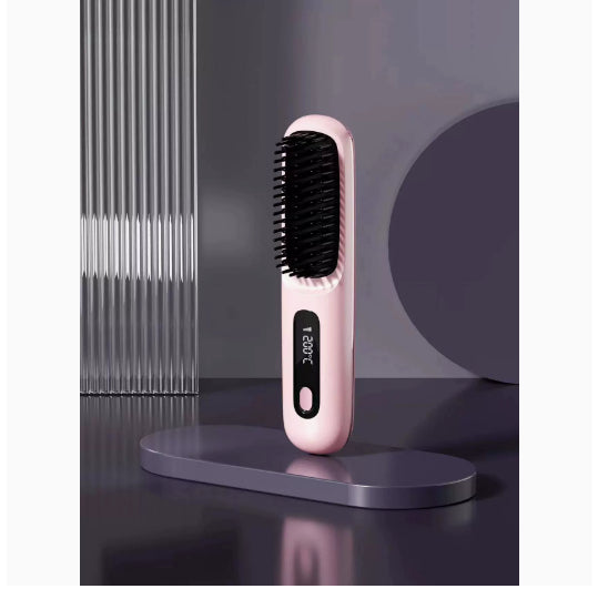 Portable 2 In 1 Straight Hair Comb Wireless Hair Straightener Brush Hair Fast Heating Portable Hot Curler USB Charging