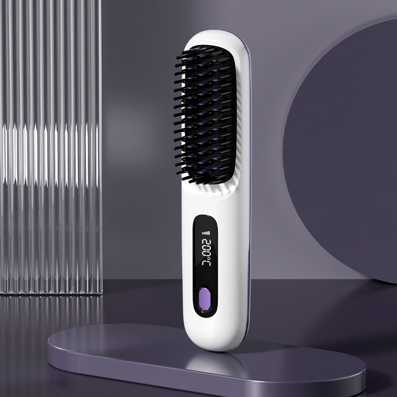Portable 2 In 1 Straight Hair Comb Wireless Hair Straightener Brush Hair Fast Heating Portable Hot Curler USB Charging