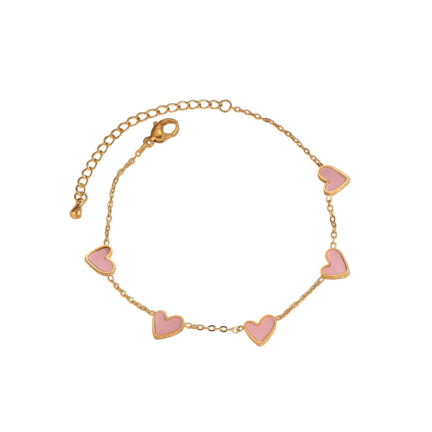 Gold Heart Charm Bracelet – Dainty Enamel Link Chain Jewelry for Women