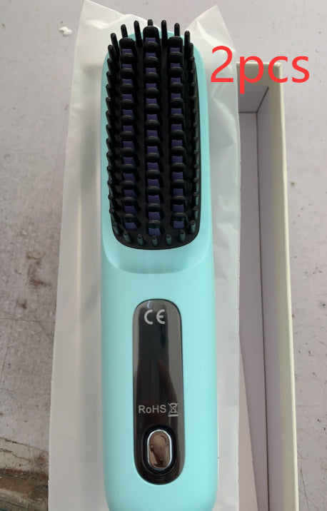 Portable 2 In 1 Straight Hair Comb Wireless Hair Straightener Brush Hair Fast Heating Portable Hot Curler USB Charging