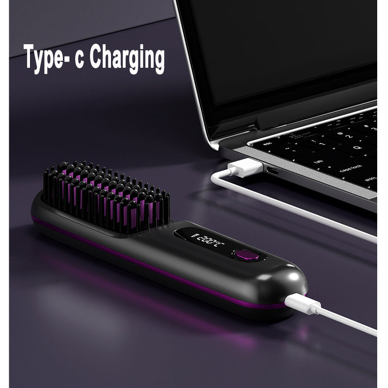 Portable 2 In 1 Straight Hair Comb Wireless Hair Straightener Brush Hair Fast Heating Portable Hot Curler USB Charging