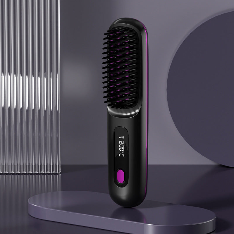 Portable 2 In 1 Straight Hair Comb Wireless Hair Straightener Brush Hair Fast Heating Portable Hot Curler USB Charging