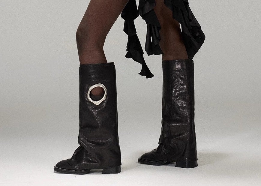 Suede Slouch Boot with Metal Ring Detail – Designer Statement Boot
