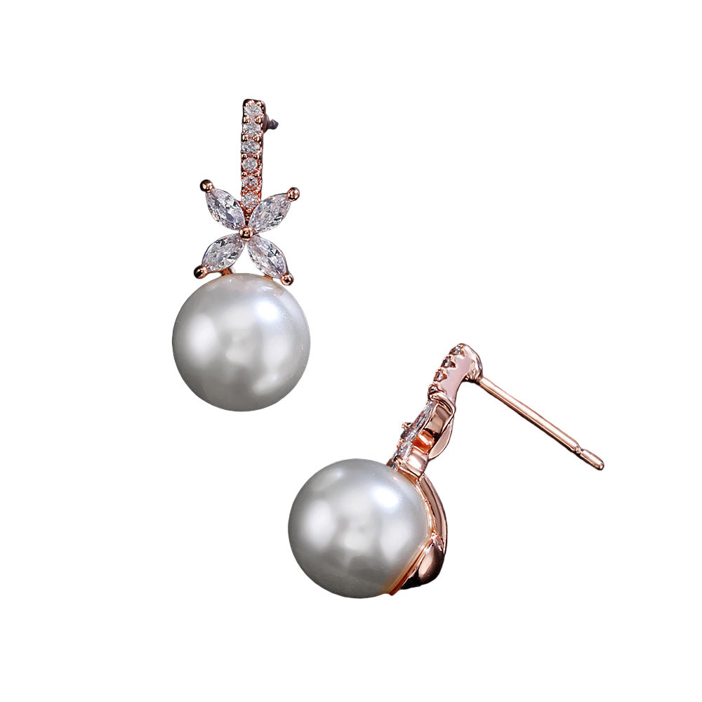 Pearl and Crystal Drop Earrings – Elegant Flower Dangle Earrings for Weddings and Special Occasions