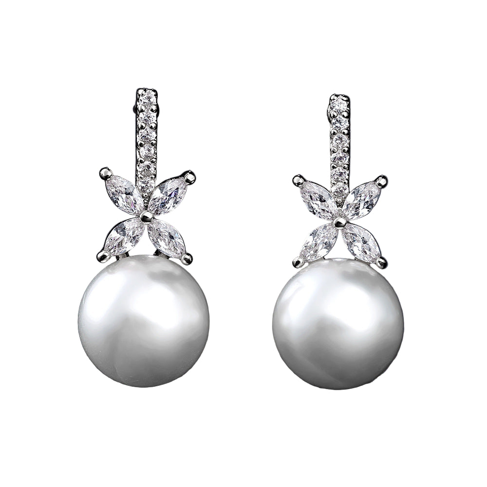 Pearl and Crystal Drop Earrings – Elegant Flower Dangle Earrings for Weddings and Special Occasions