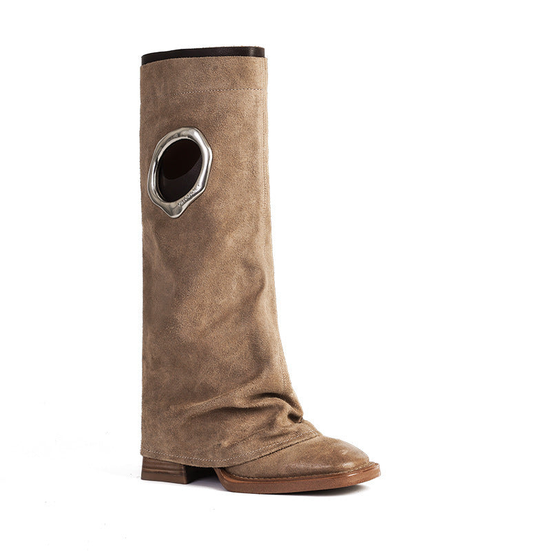 Suede Slouch Boot with Metal Ring Detail – Designer Statement Boot