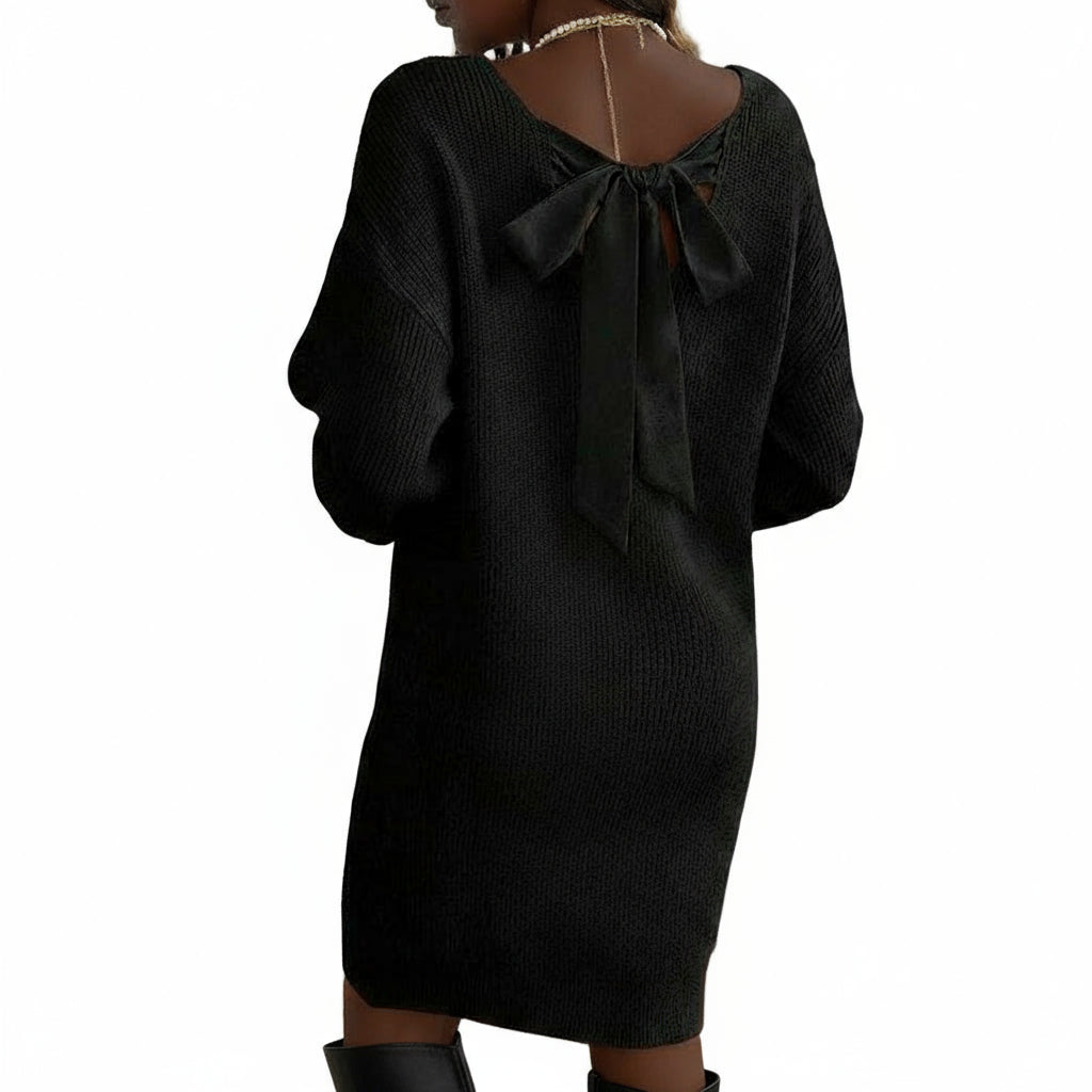 Off-Shoulder Knit Sweater Dress – Cozy Long Sleeve Oversized Dress