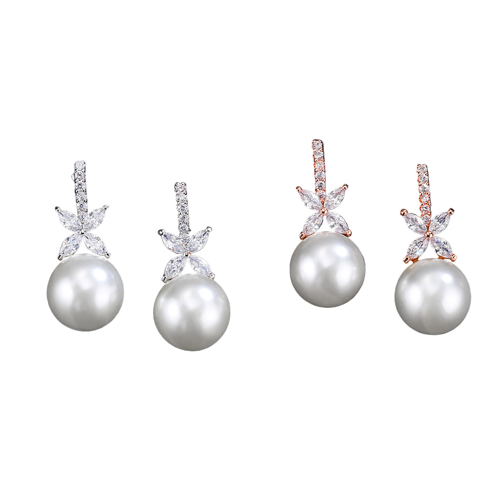 Pearl and Crystal Drop Earrings – Elegant Flower Dangle Earrings for Weddings and Special Occasions