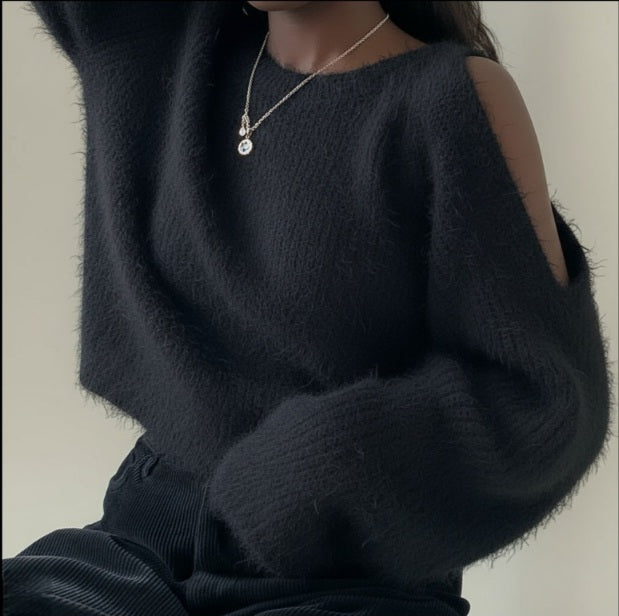 White Mink Velvet Off-shoulder Halter Top