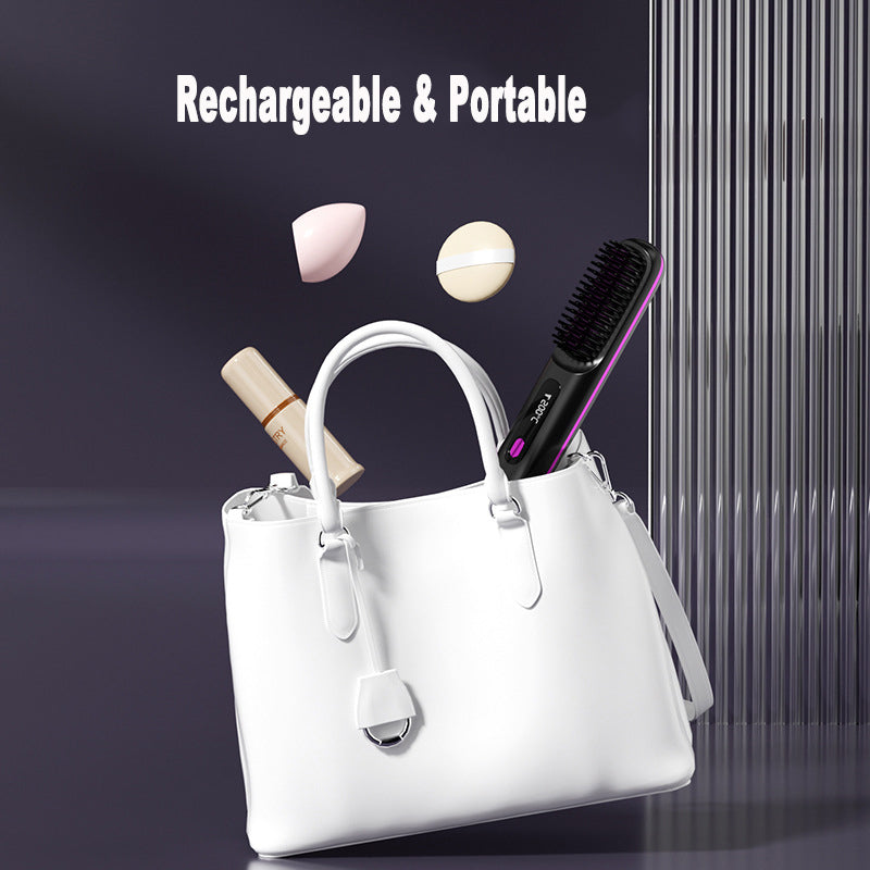 Portable 2 In 1 Straight Hair Comb Wireless Hair Straightener Brush Hair Fast Heating Portable Hot Curler USB Charging