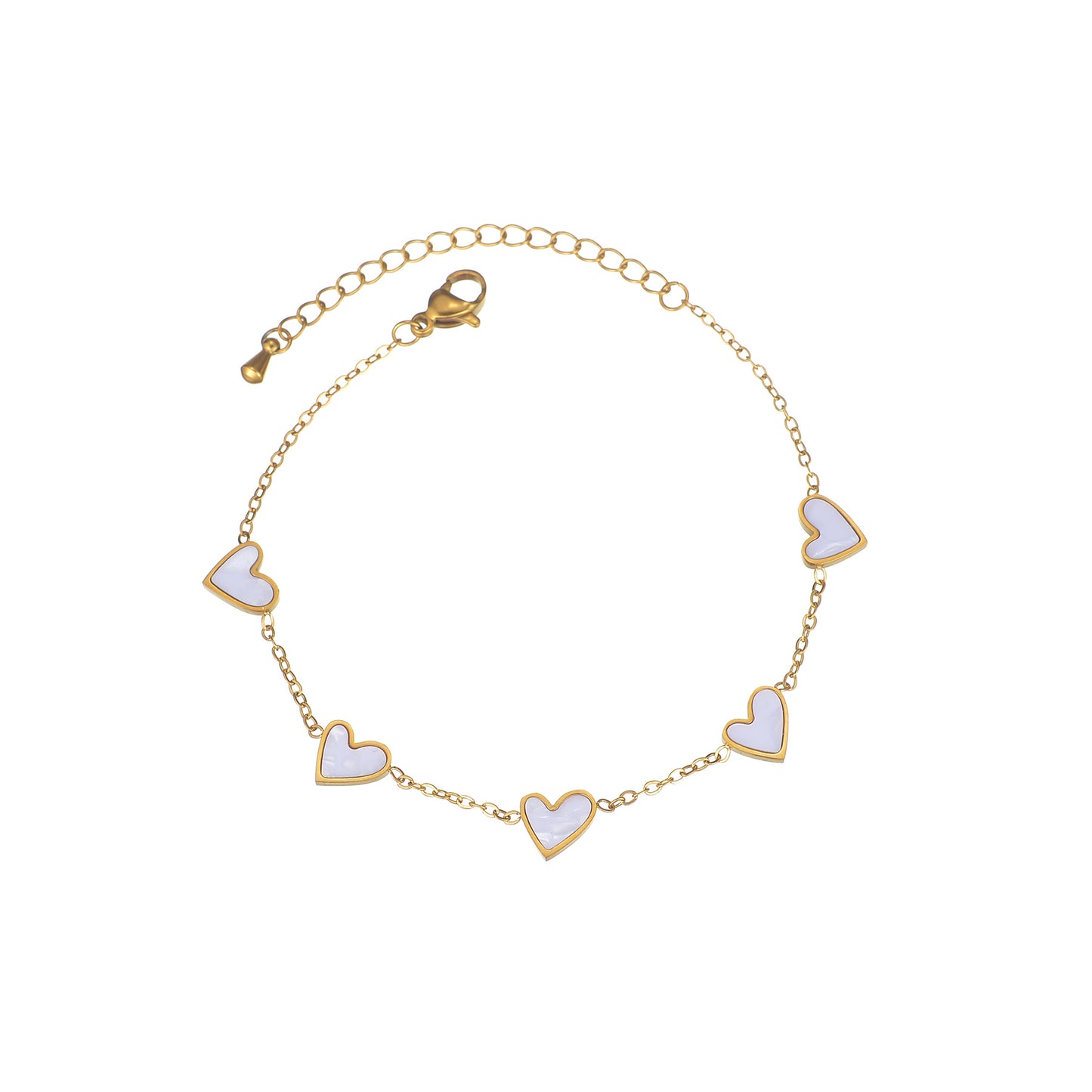 Gold Heart Charm Bracelet – Dainty Enamel Link Chain Jewelry for Women