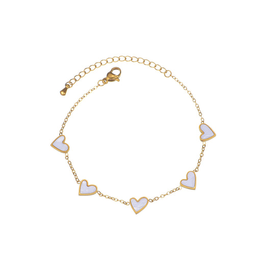 Gold Heart Charm Bracelet – Dainty Enamel Link Chain Jewelry for Women