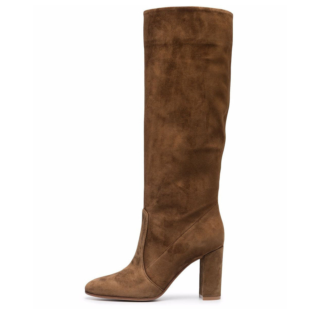 Knee-High Suede Boots – Block Heel Tall Boots for Women’s Fall & Winter Fashion