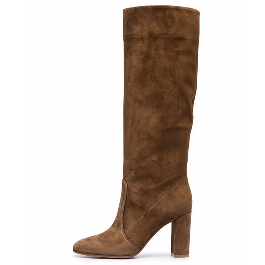 Knee-High Suede Boots – Block Heel Tall Boots for Women’s Fall & Winter Fashion