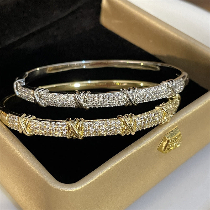 Luxury Design Rhinestone Bangle Bracelets – Elegant Gold & Silver Adjustable Bracelet for Women