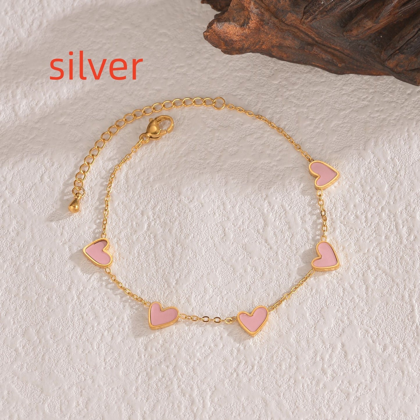 Gold Heart Charm Bracelet – Dainty Enamel Link Chain Jewelry for Women