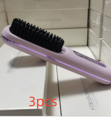 Portable 2 In 1 Straight Hair Comb Wireless Hair Straightener Brush Hair Fast Heating Portable Hot Curler USB Charging