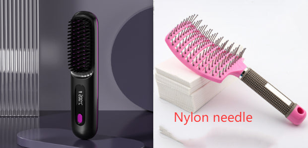 Portable 2 In 1 Straight Hair Comb Wireless Hair Straightener Brush Hair Fast Heating Portable Hot Curler USB Charging