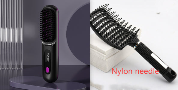 Portable 2 In 1 Straight Hair Comb Wireless Hair Straightener Brush Hair Fast Heating Portable Hot Curler USB Charging