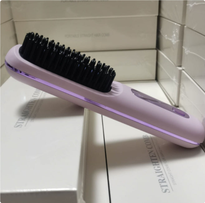 Portable 2 In 1 Straight Hair Comb Wireless Hair Straightener Brush Hair Fast Heating Portable Hot Curler USB Charging