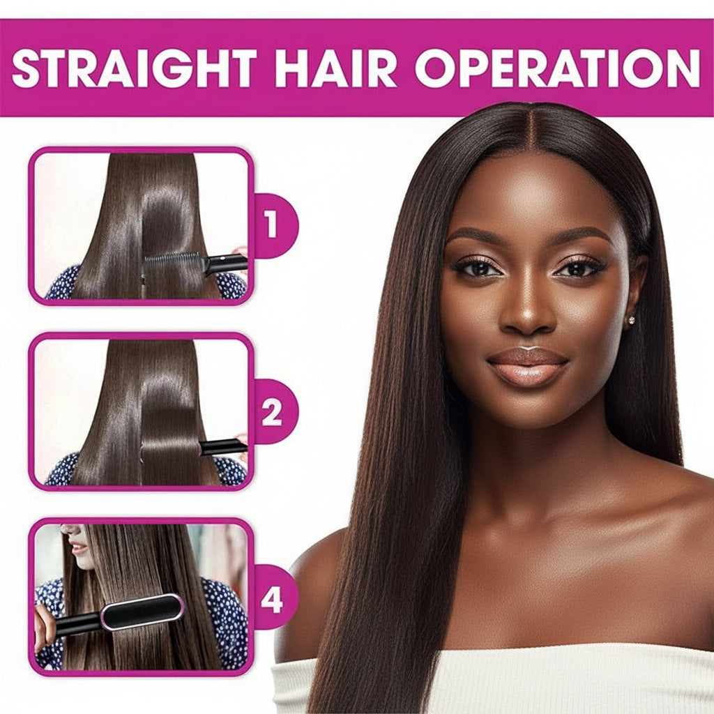 New 2 In 1 Hair Straightener Hot Comb Negative Ion Curling Tong Dual-purpose Electric Hair Brush