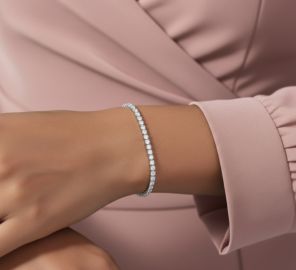 Silver Crystal Tennis Bracelet – Dainty Rhinestone Chain Bracelet for Women’s Elegant Jewelry Collection