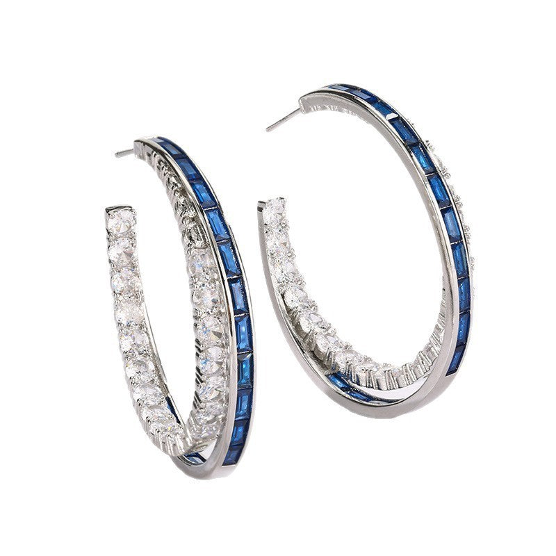 Silver Crystal and Ruby Hoop Earrings – Sparkling Gemstone Statement Hoops