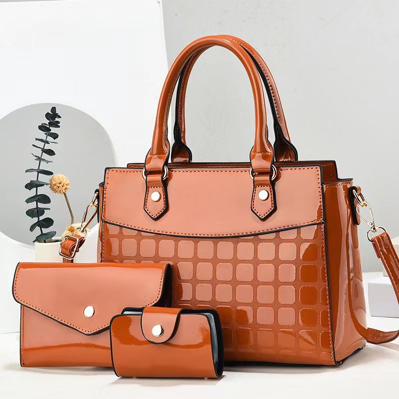 Women's Fashion Bright Leather Embossed Large Capacity Shoulder Messenger Bag