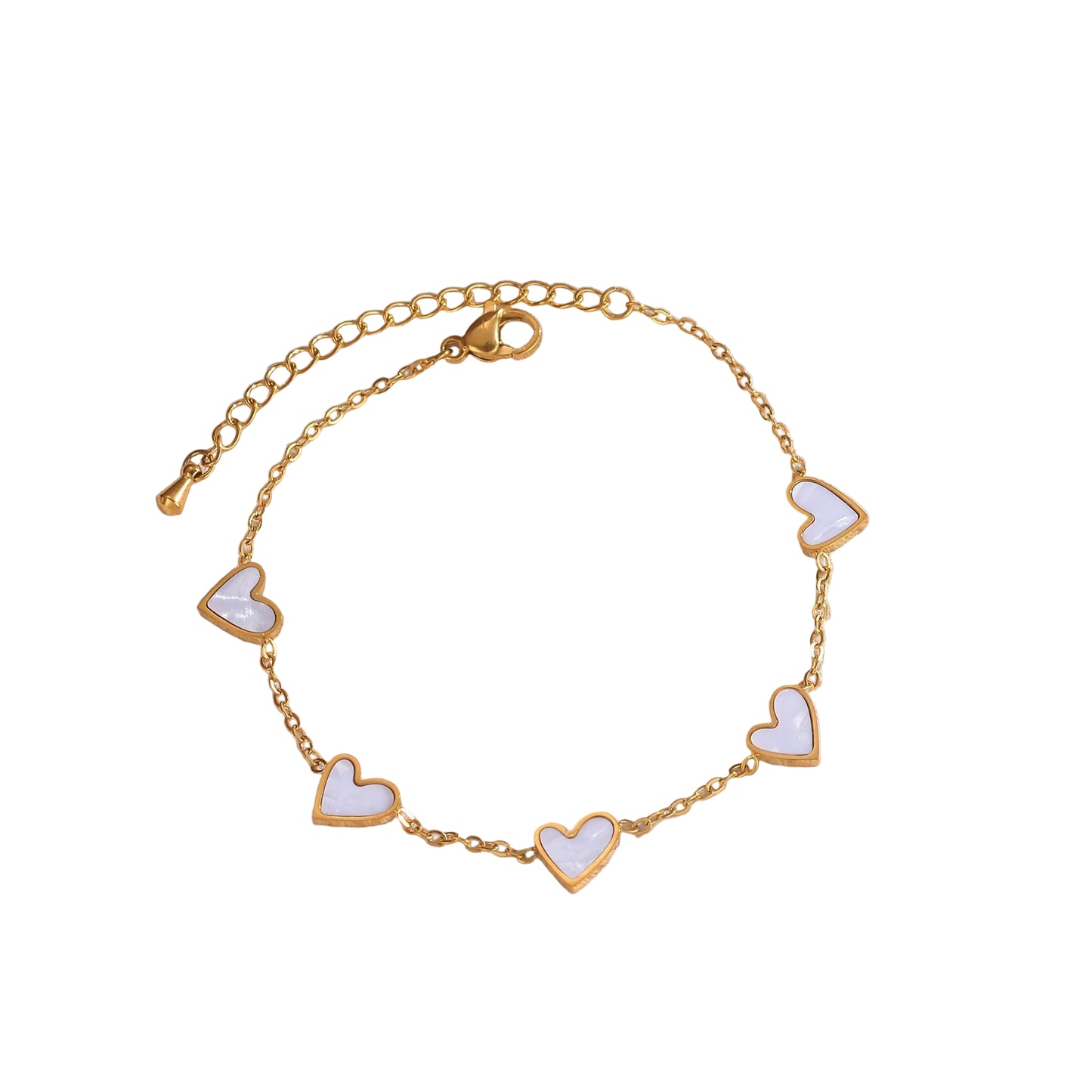 Gold Heart Charm Bracelet – Dainty Enamel Link Chain Jewelry for Women