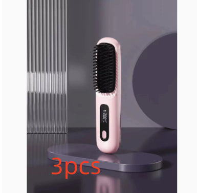 Portable 2 In 1 Straight Hair Comb Wireless Hair Straightener Brush Hair Fast Heating Portable Hot Curler USB Charging