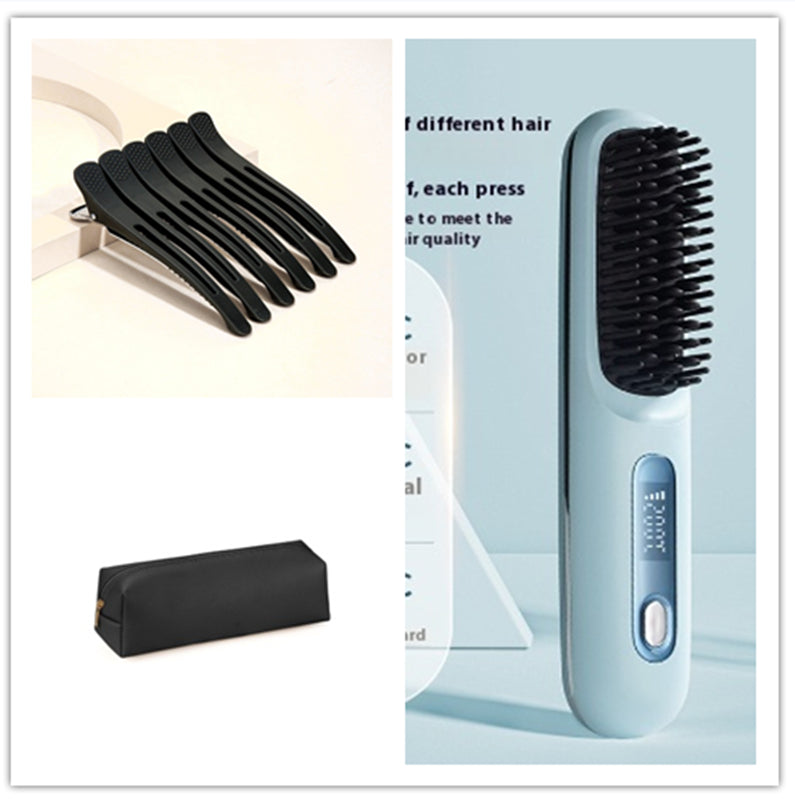 Portable 2 In 1 Straight Hair Comb Wireless Hair Straightener Brush Hair Fast Heating Portable Hot Curler USB Charging